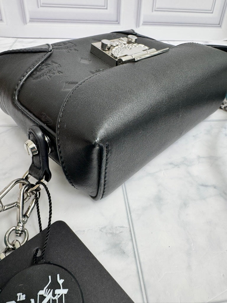 MCM Black Visetos Embossed Leather Soft Berlin 2Way Bag