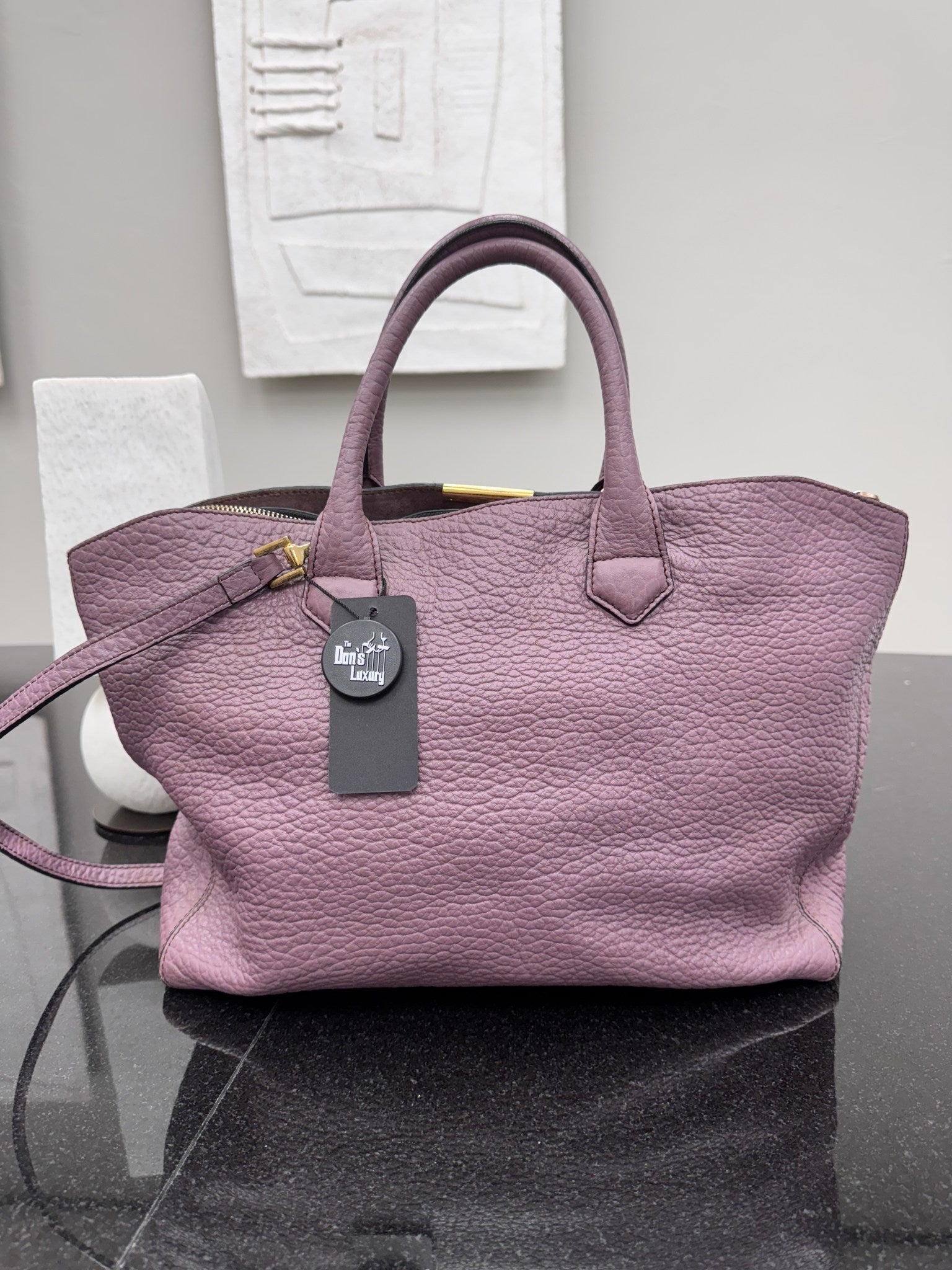 Burberry Purple Pebbled Leather Large 2Way Bag
