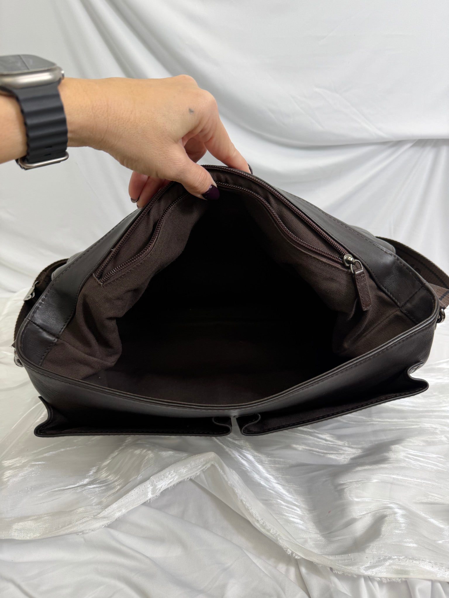 Salvatore Ferragamo Dark Brown Leather Double Strap Briefcase