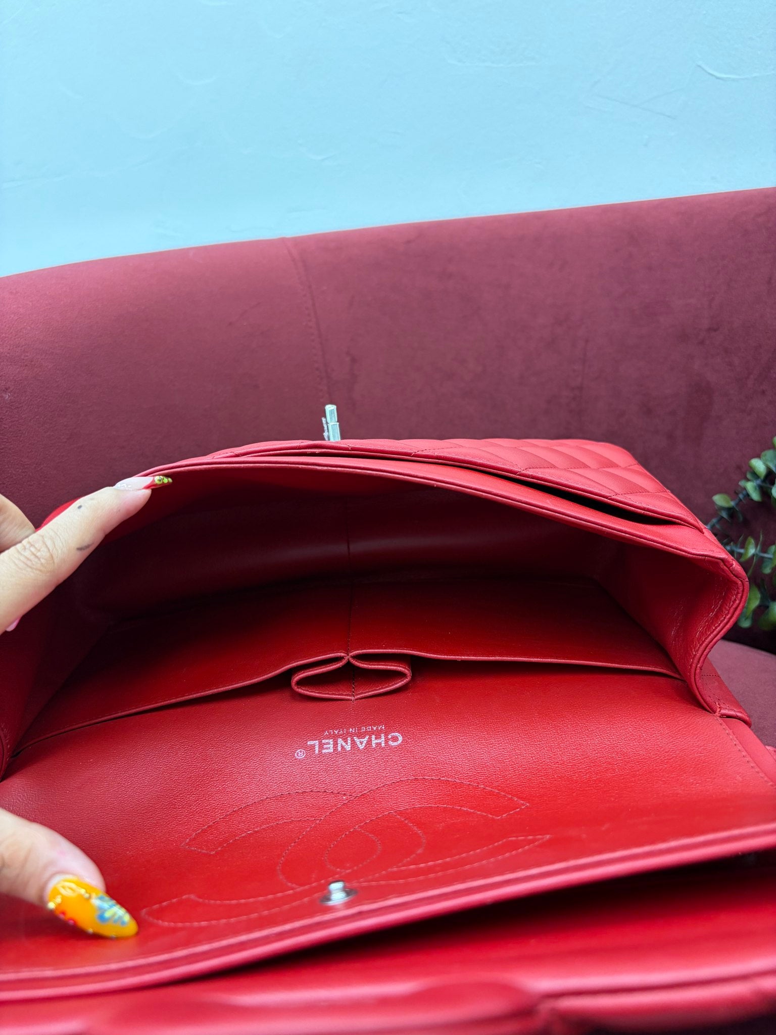 Chanel Red Quilted Lambskin Jumbo Double Flap Bag