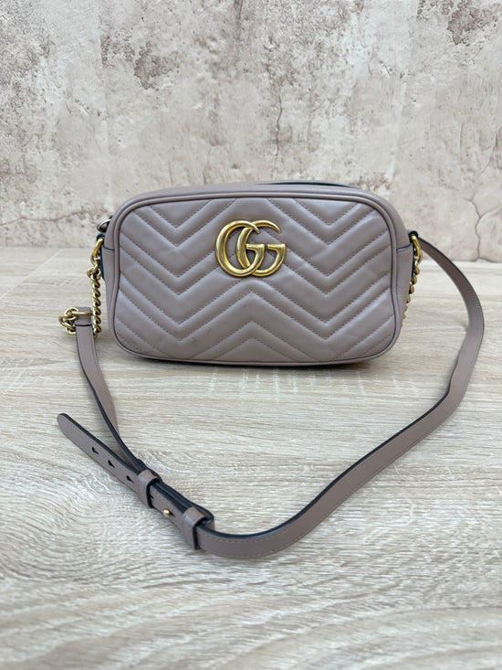 Gucci Porcelain Rose Calfskin Small Marmont Chain Shoulder Bag 