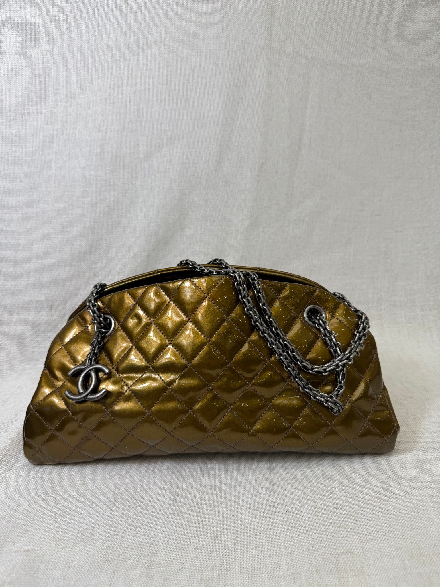 Chanel Bronze Patent Leather Bowling Bag