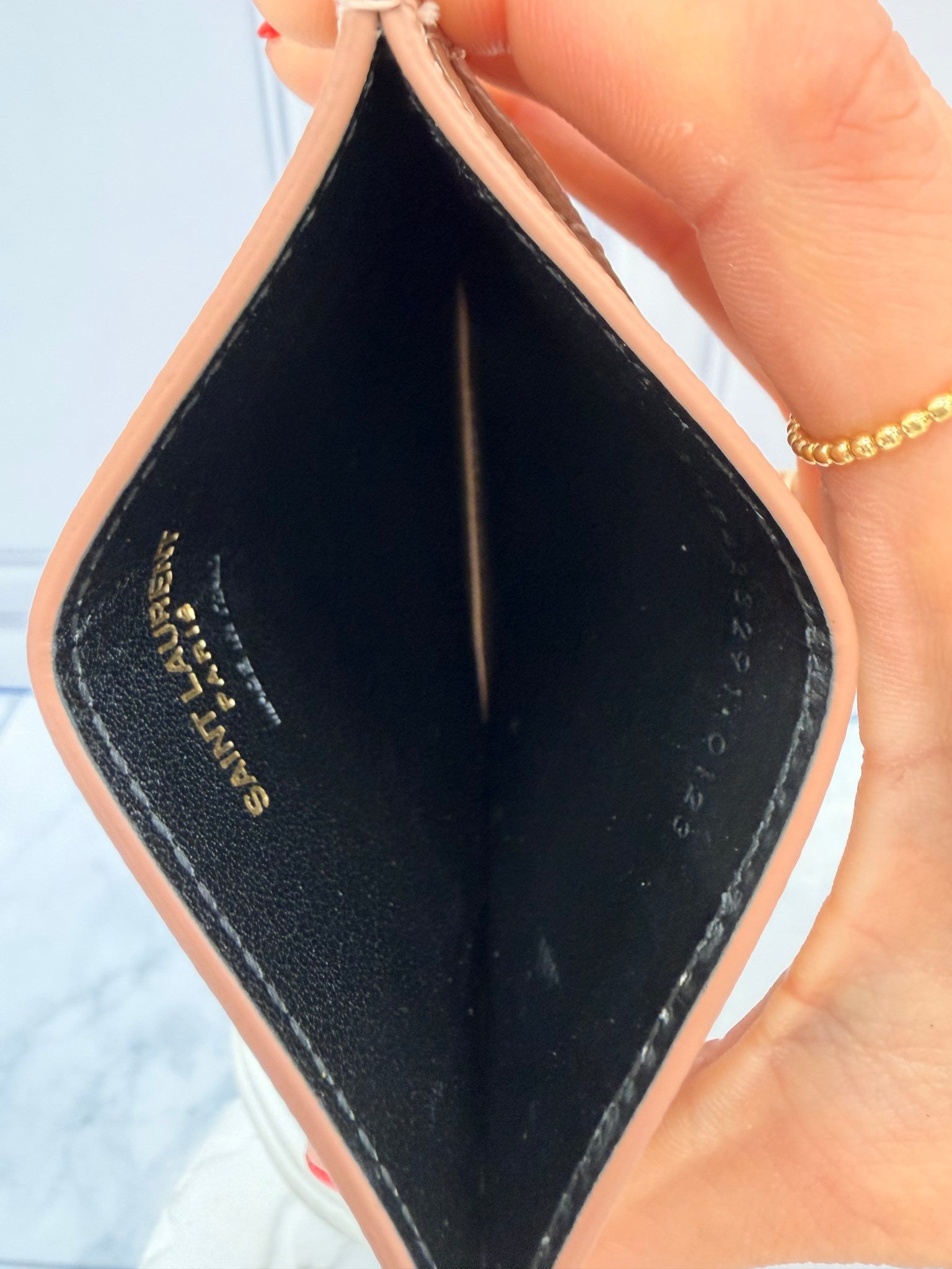 LIKE NEW - Saint Laurent YSL Nude Grain De Poudre Leather Cassandre Matelasse Card Case 