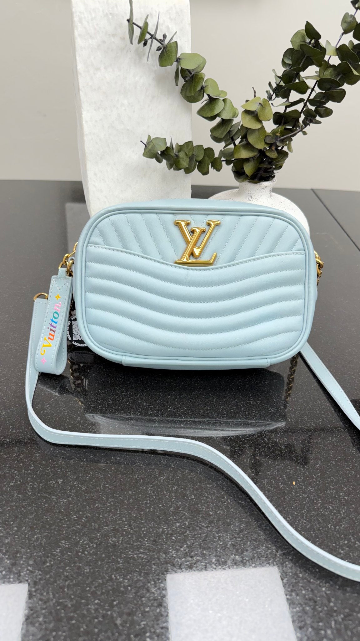 Louis Vuitton Light Blue Quilted Calfskin New Wave Camera Bag