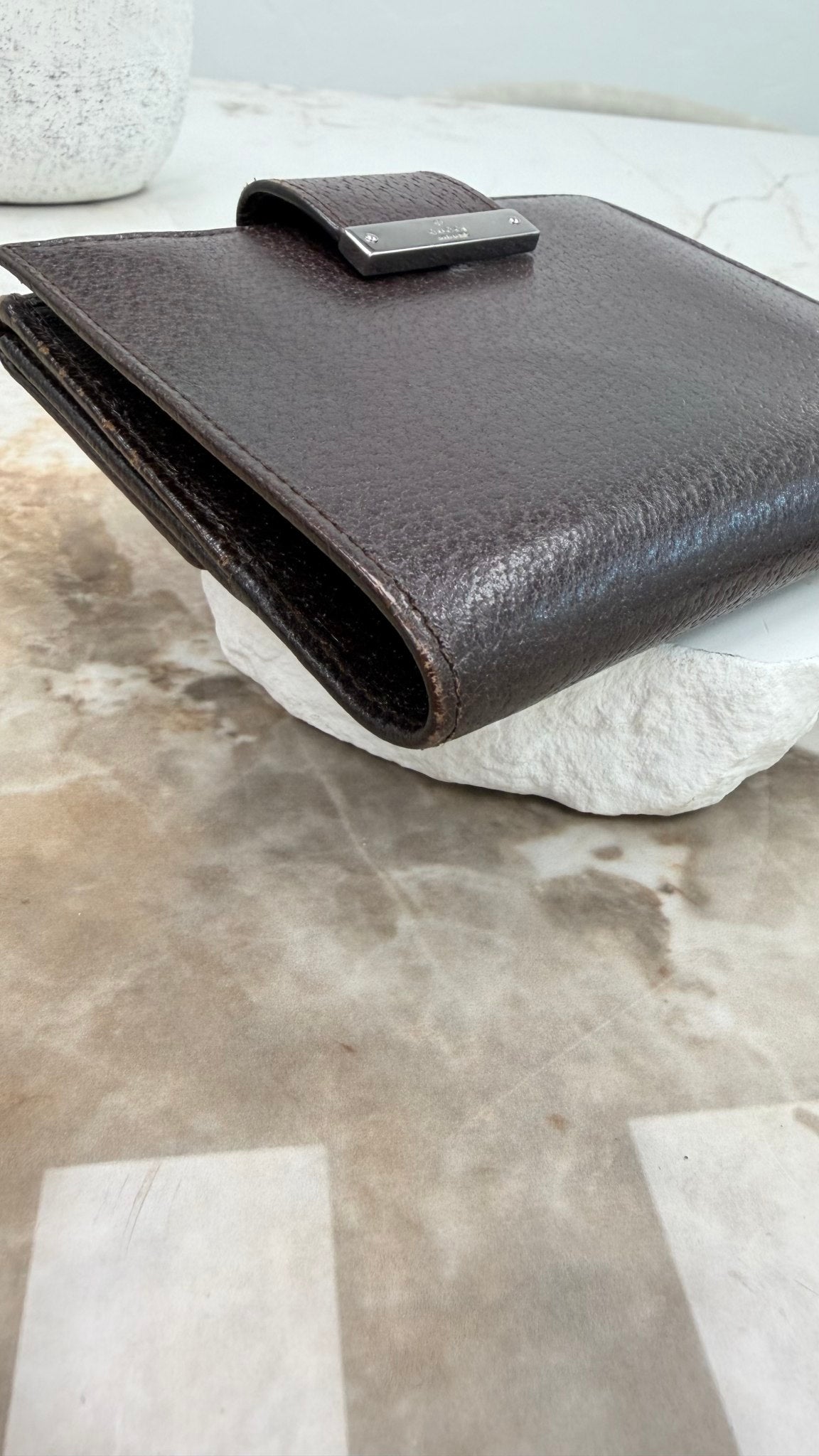 Gucci Brown Leather Compact Snap Wallet