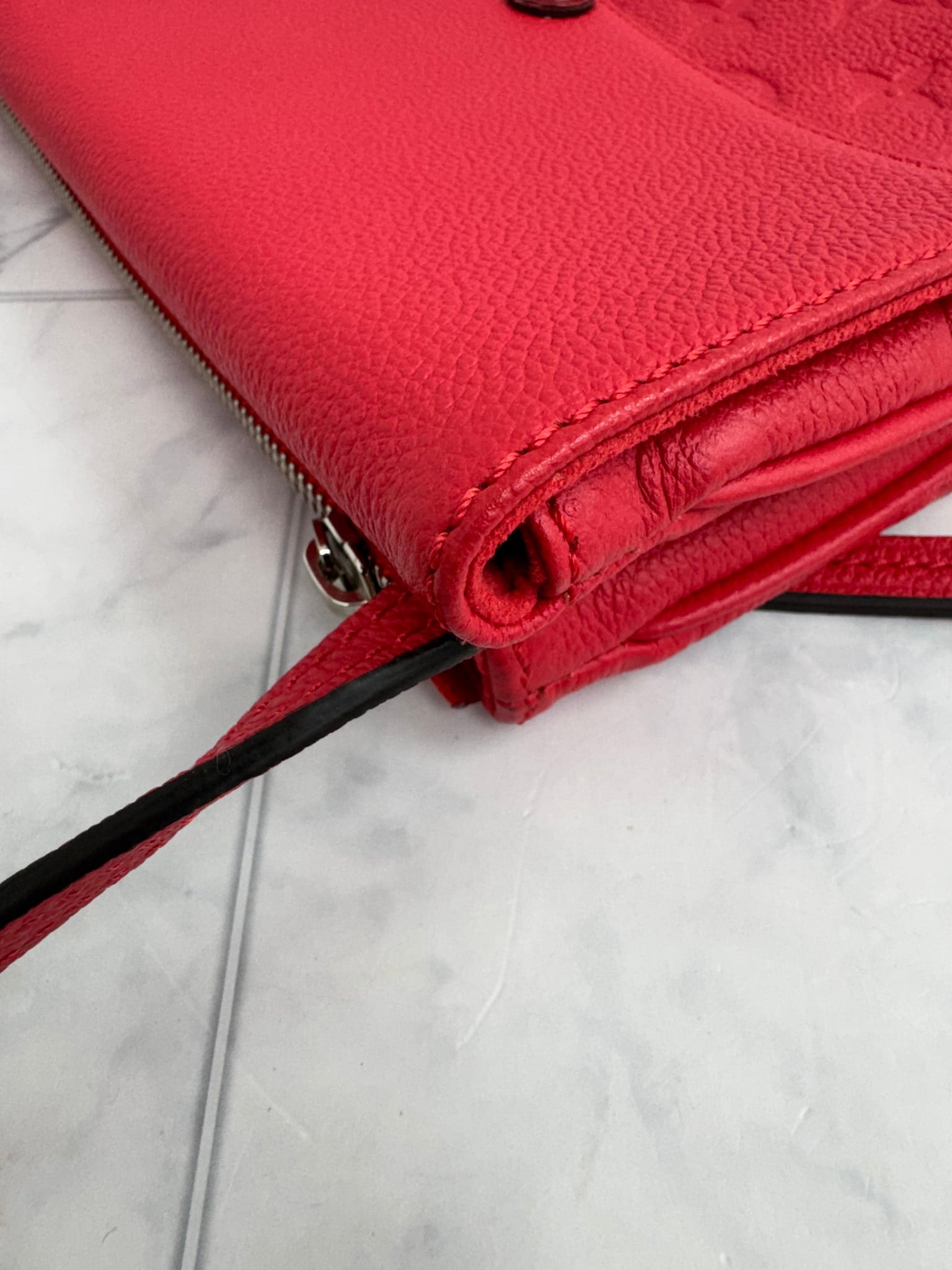 Louis Vuitton Coral Red Monogram Empreinte Leather Twice Bag