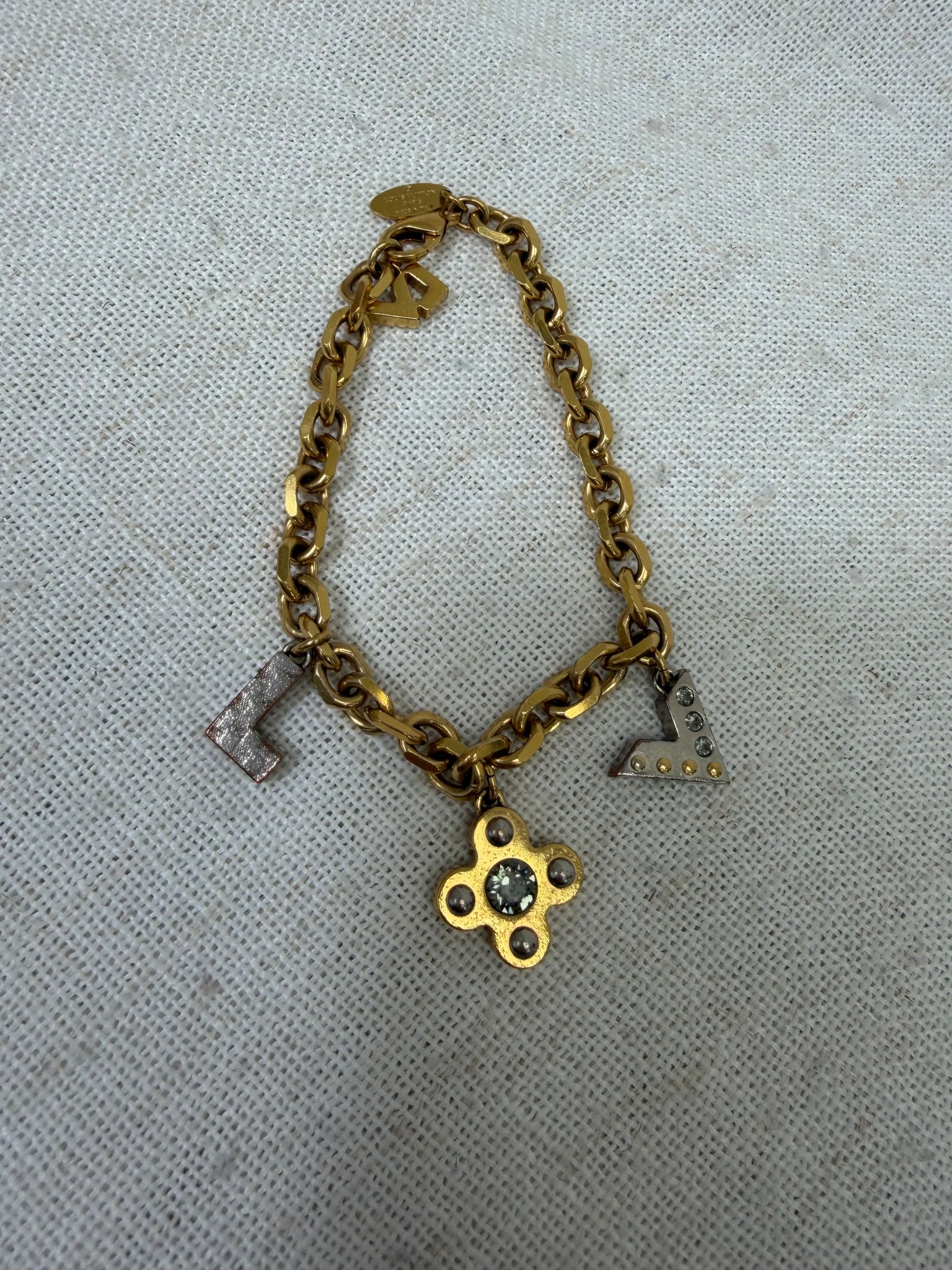 Louis vuitton Gold Silver Chain Charms Bracelet 