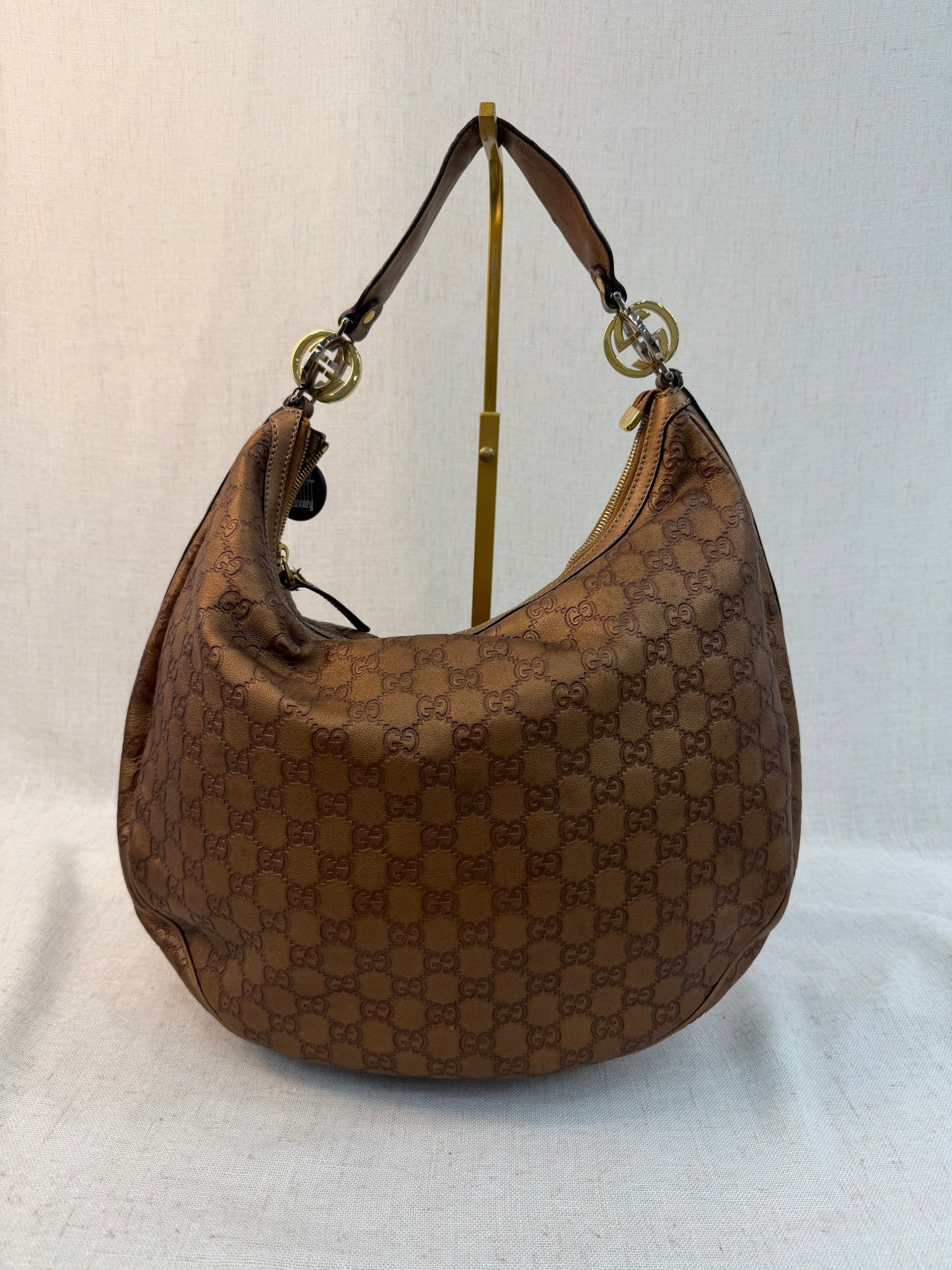 Gucci Bronze Leather Guccissima Sukey Hobo Bag