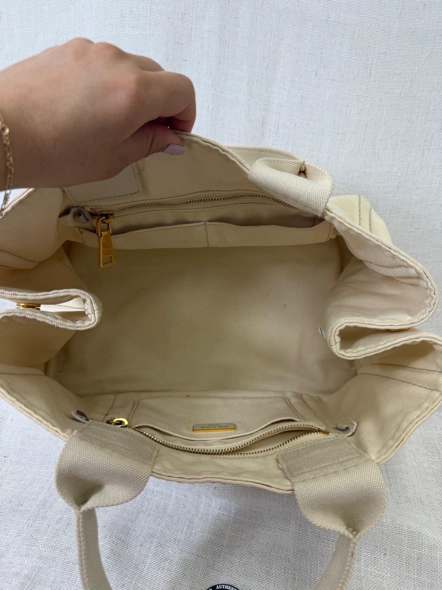 Prada Cream Canvas Medium Canapa Tote 