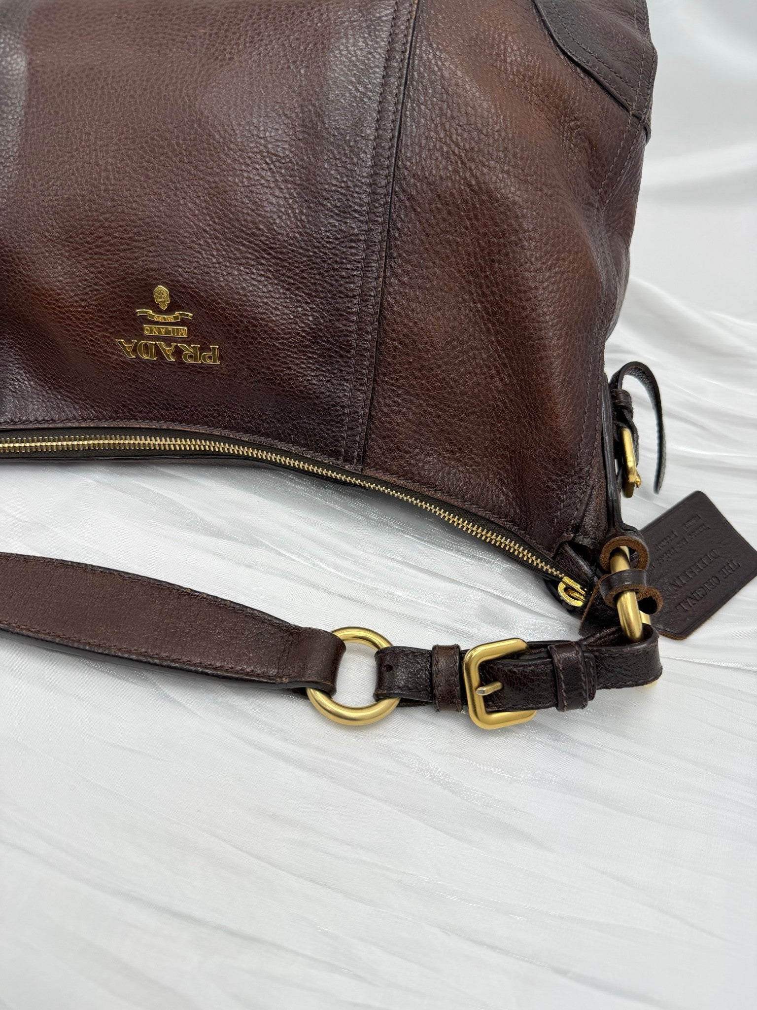 Prada Brown Leather Cervo Antik Hobo Handbag