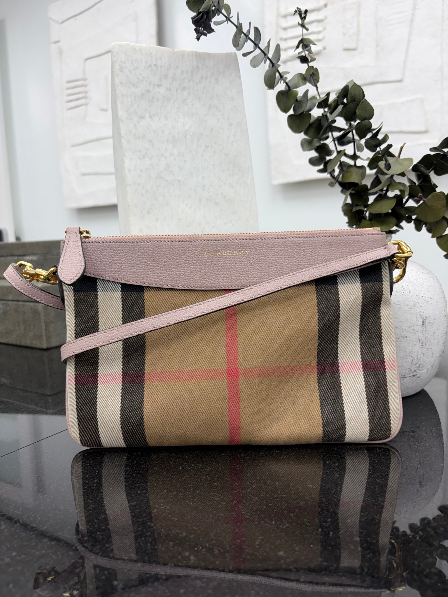 Burberry Canvas & Leather House Check Derby Peyton Crossbody Bag 