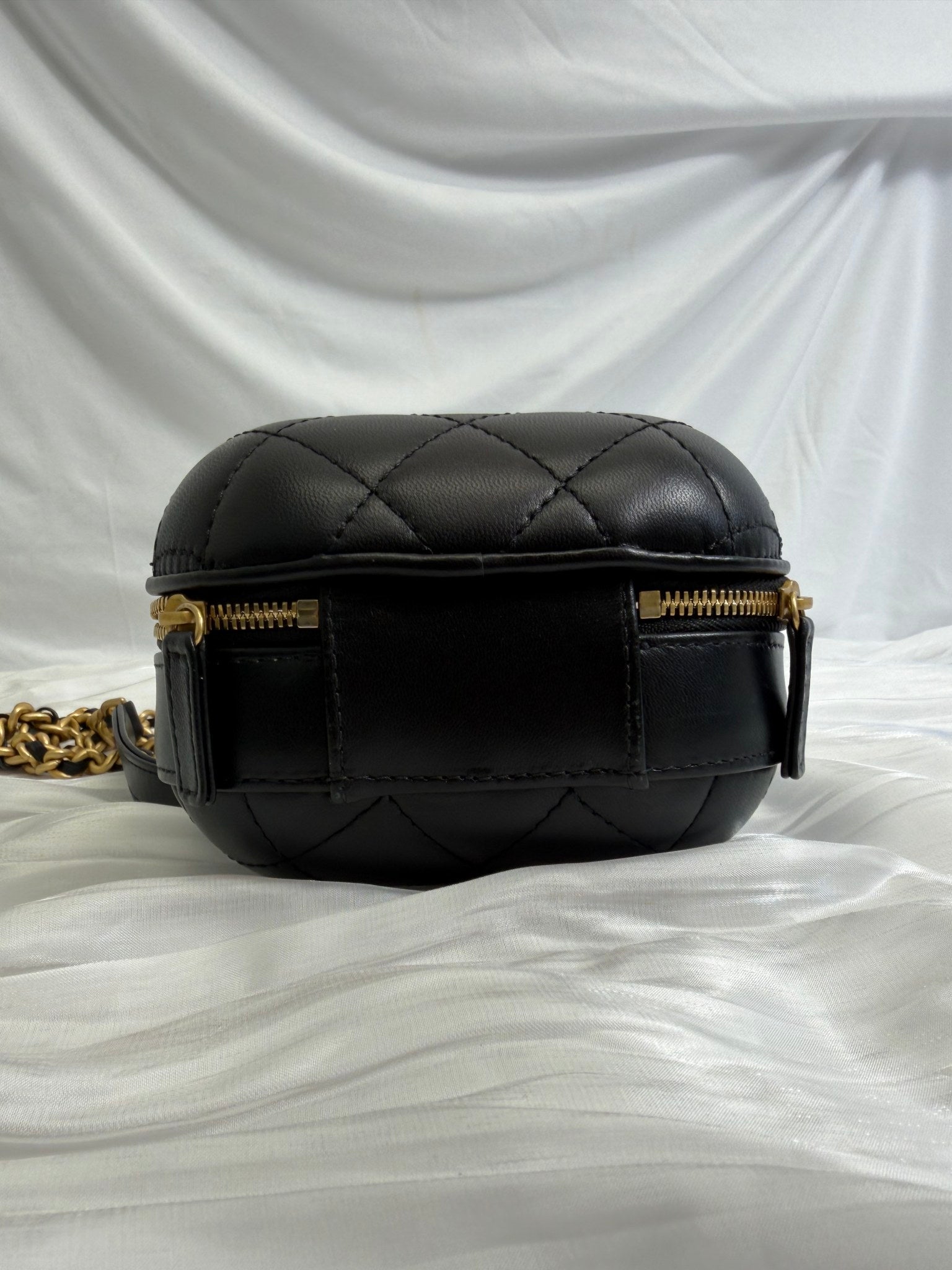 BRAND NEW Chanel Black Calfskin Bubble Top Handle Vanity Bag