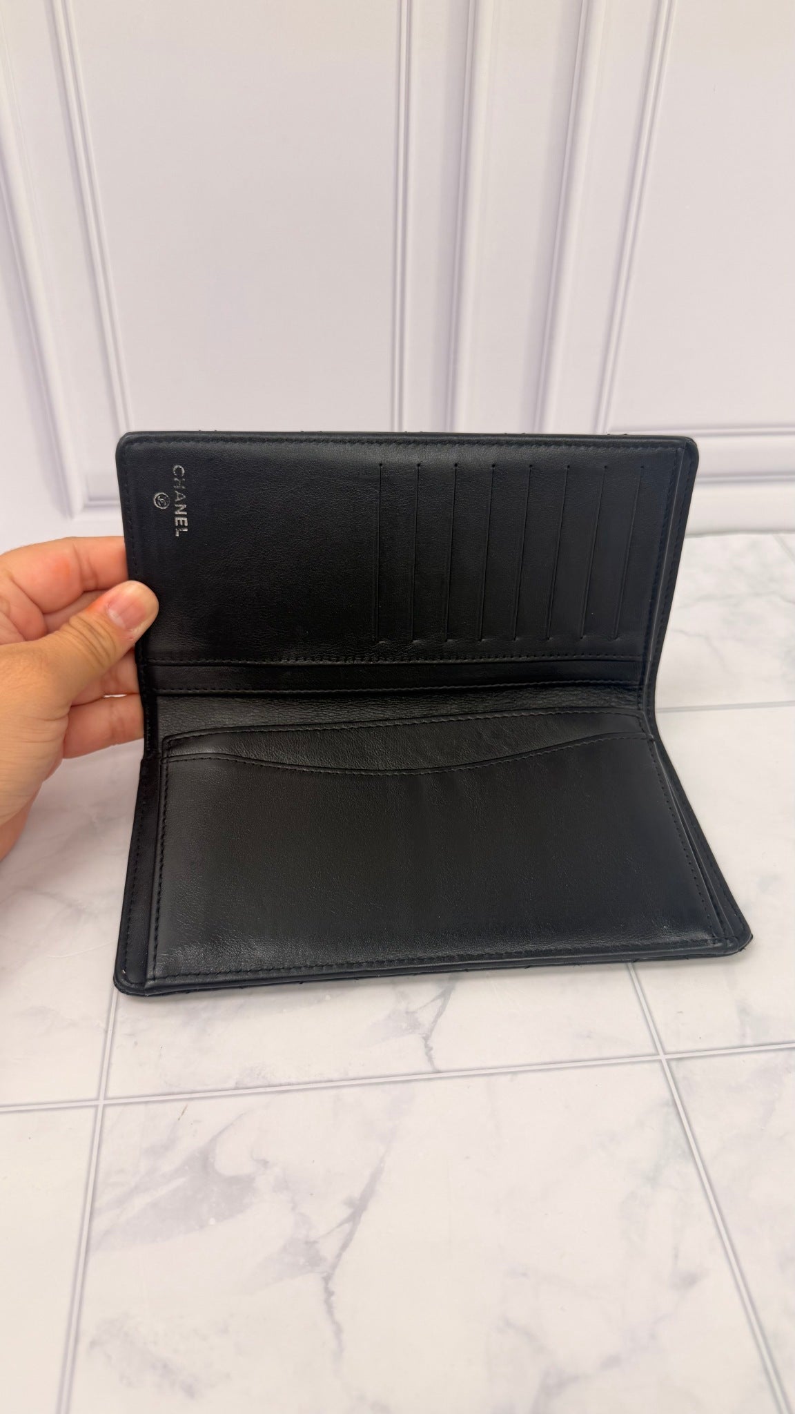 Chanel Black Quilted Patent Leather Long Wallet 
