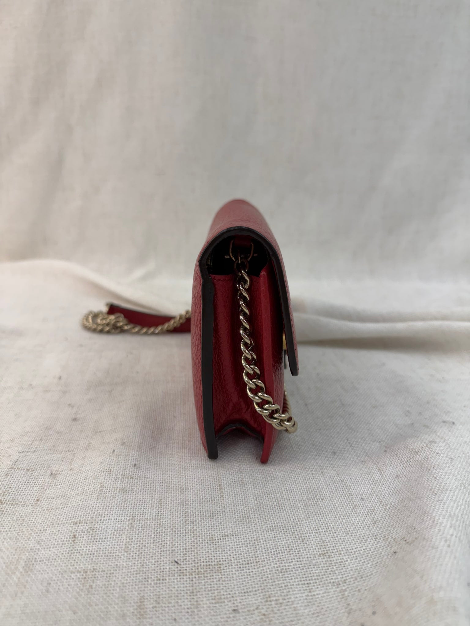 Gucci Red Leather Interlocking G Wallet On Chain Bag