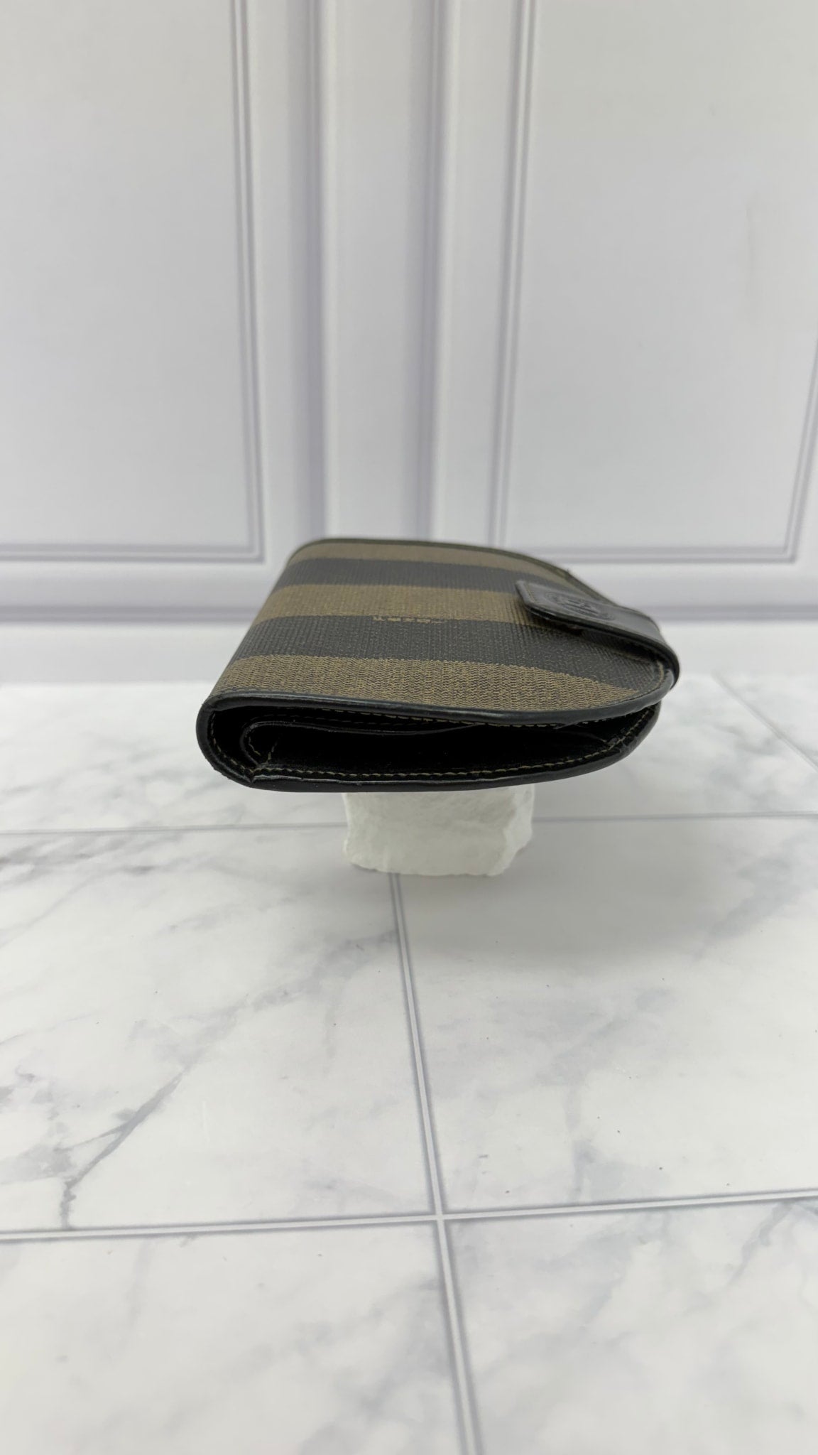 Fendi Brown And Black Canvas Pequin Half Moon Bifold Wallet
