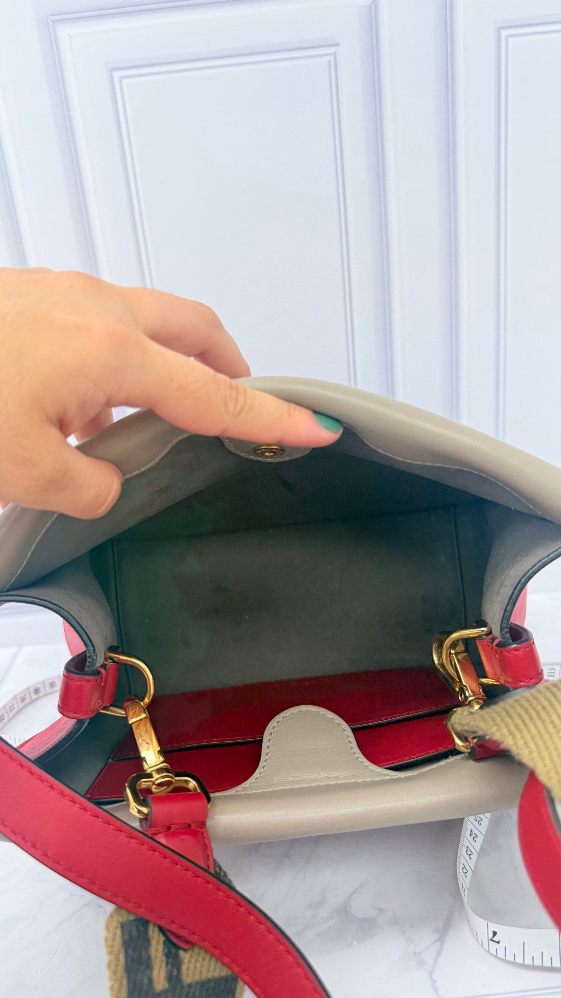 Fendi Red And Grey Leather Grace Small Flip 2Way Tote Bag 