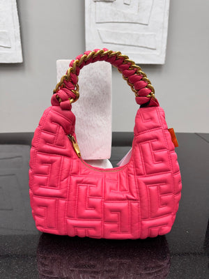BRAND NEW - Balmain Pink Quilted Leather Pillow Hobo Bag