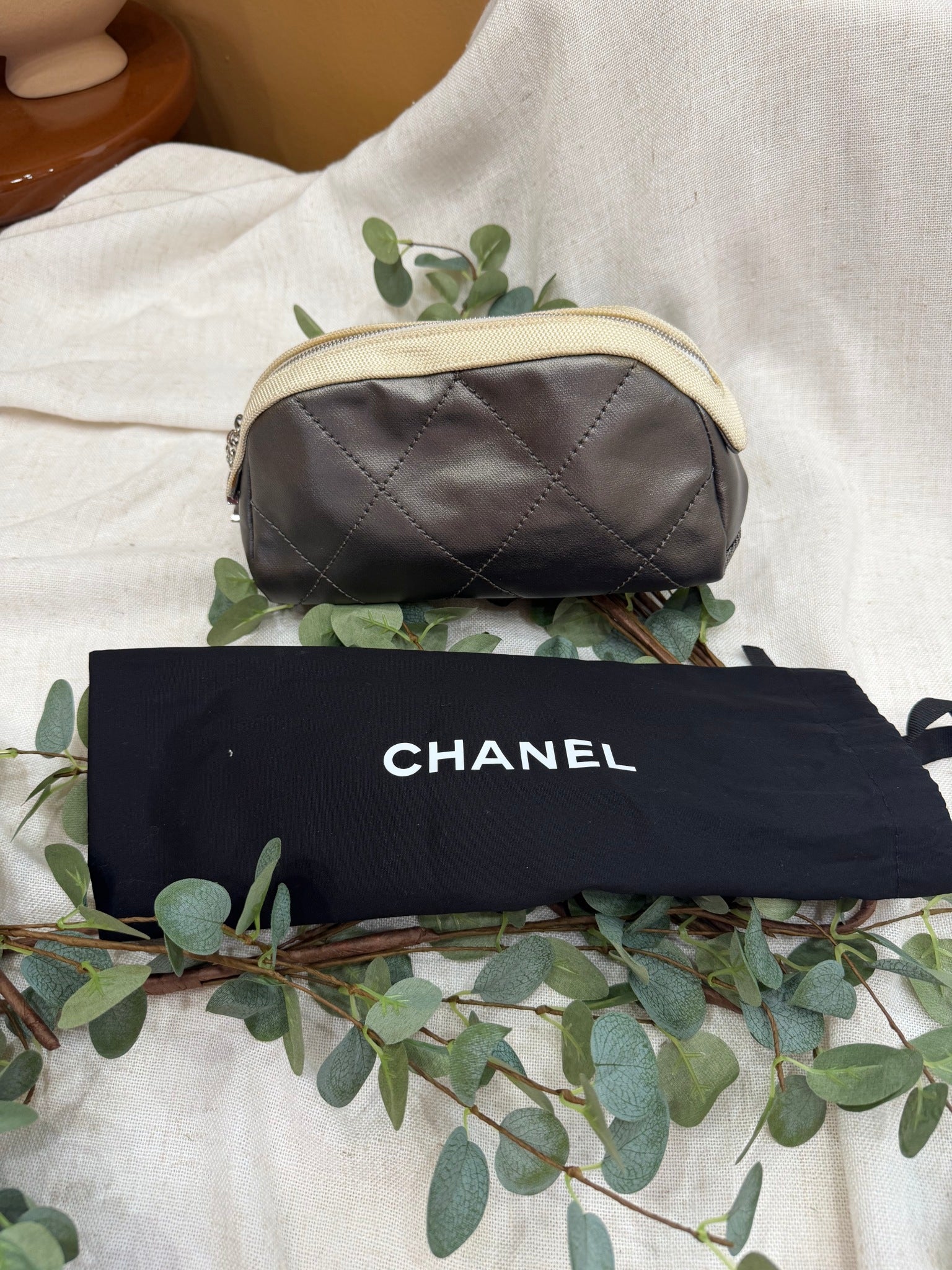 Chanel Grey PVC Leather Pouch 