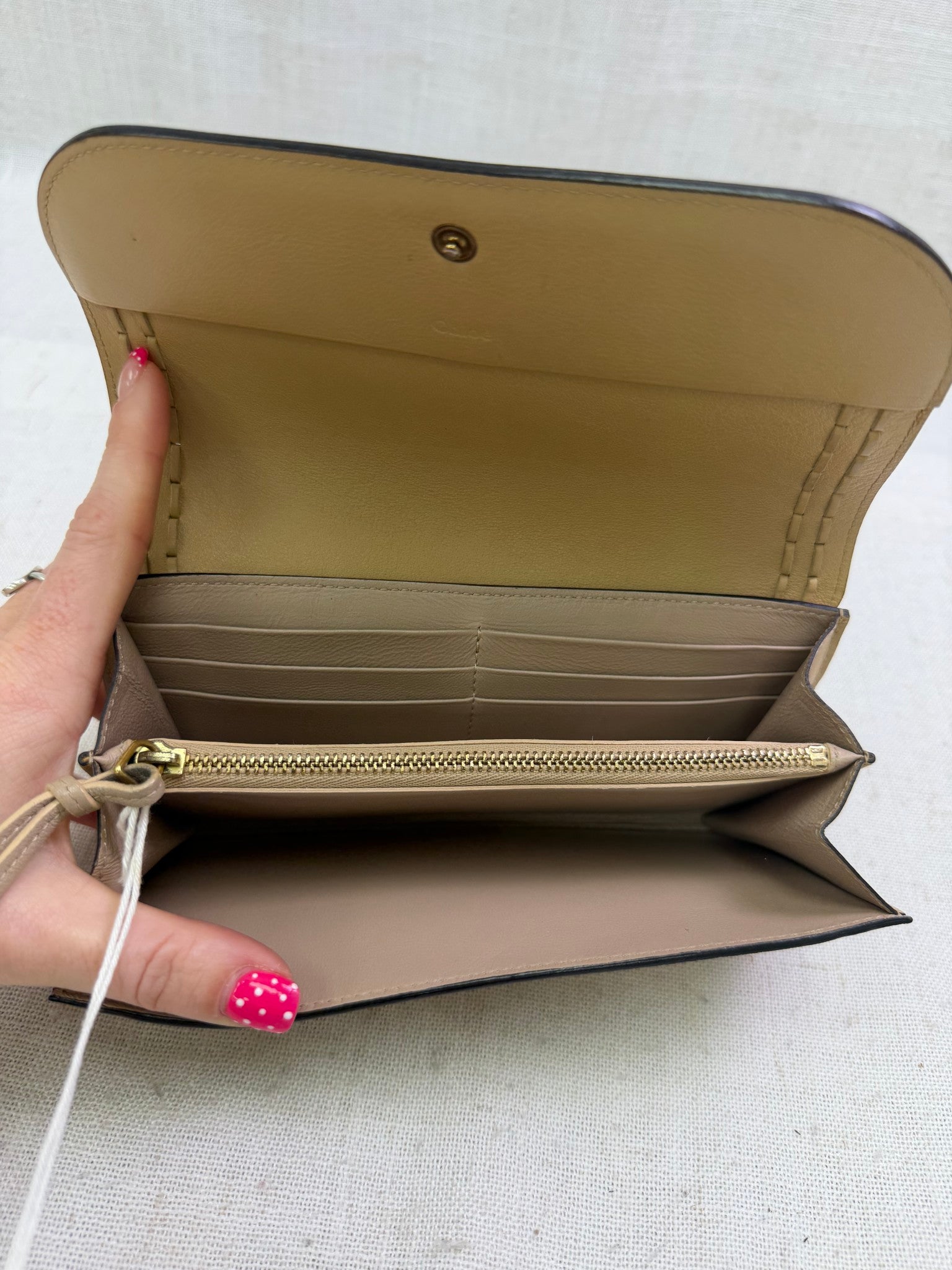 Chloe Beige Grained Leather Woven Hudson Long Wallet