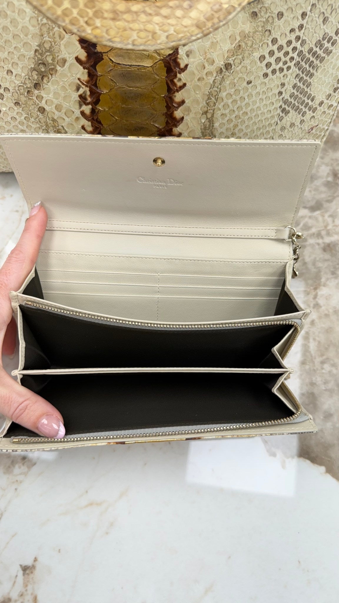 Christian Dior Metallic Python Large Lady Dior & Wallet 