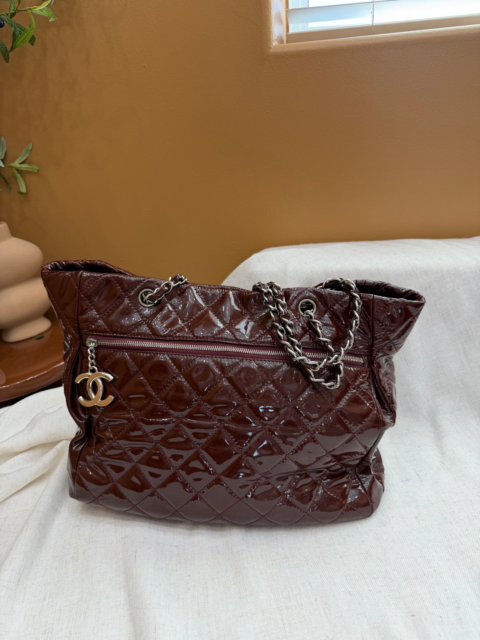 Chanel Burgundy Patent Leather Quilted Shoulder Bag