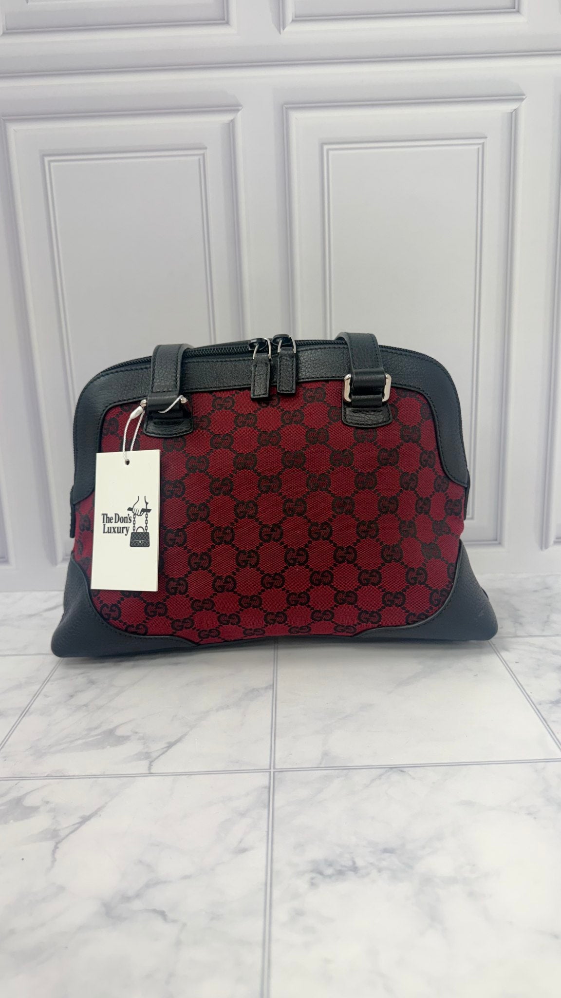 Gucci Red And Black GG Canvas Full Moon Handbag 