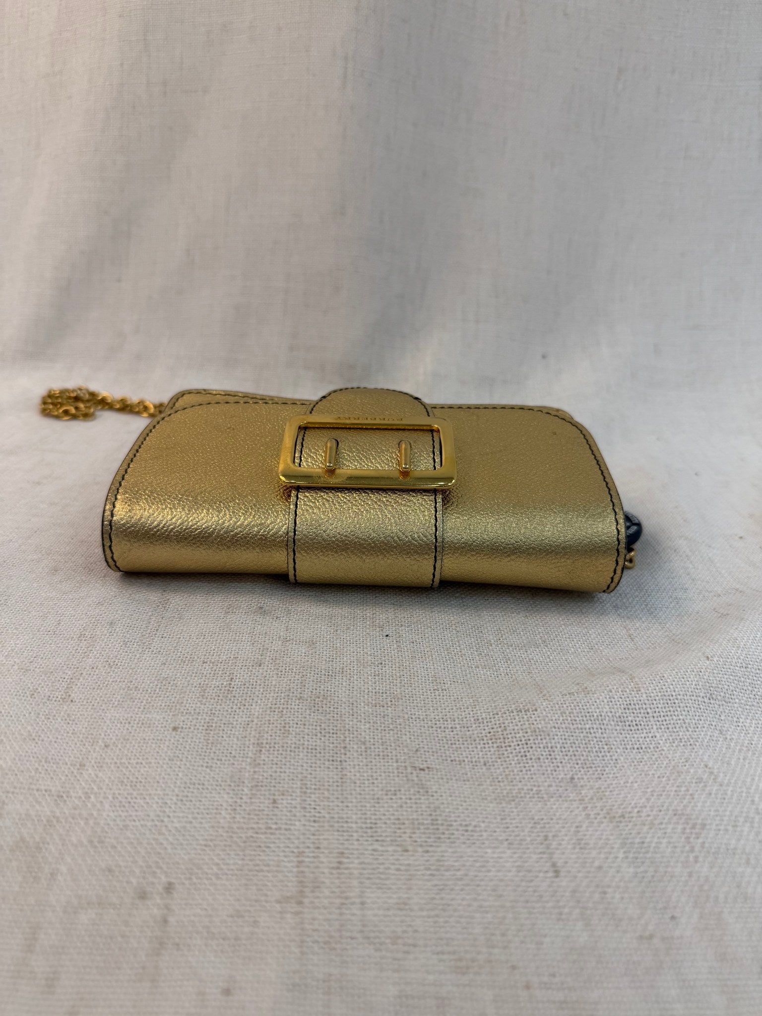 Burberry Gold Leather Mini Buckle Bag