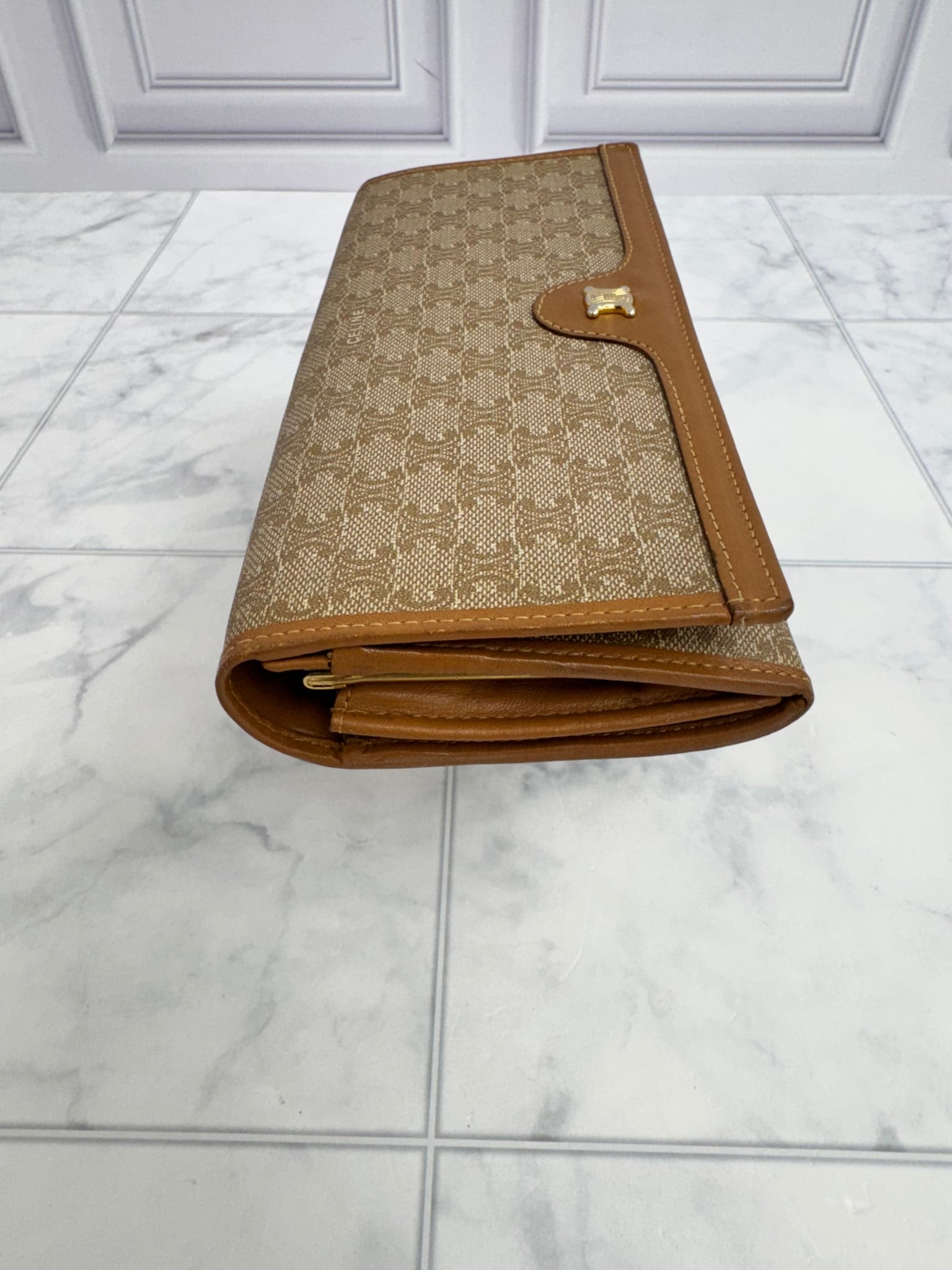 Celine Light Brown Macadam Coated Canvas Long Wallet