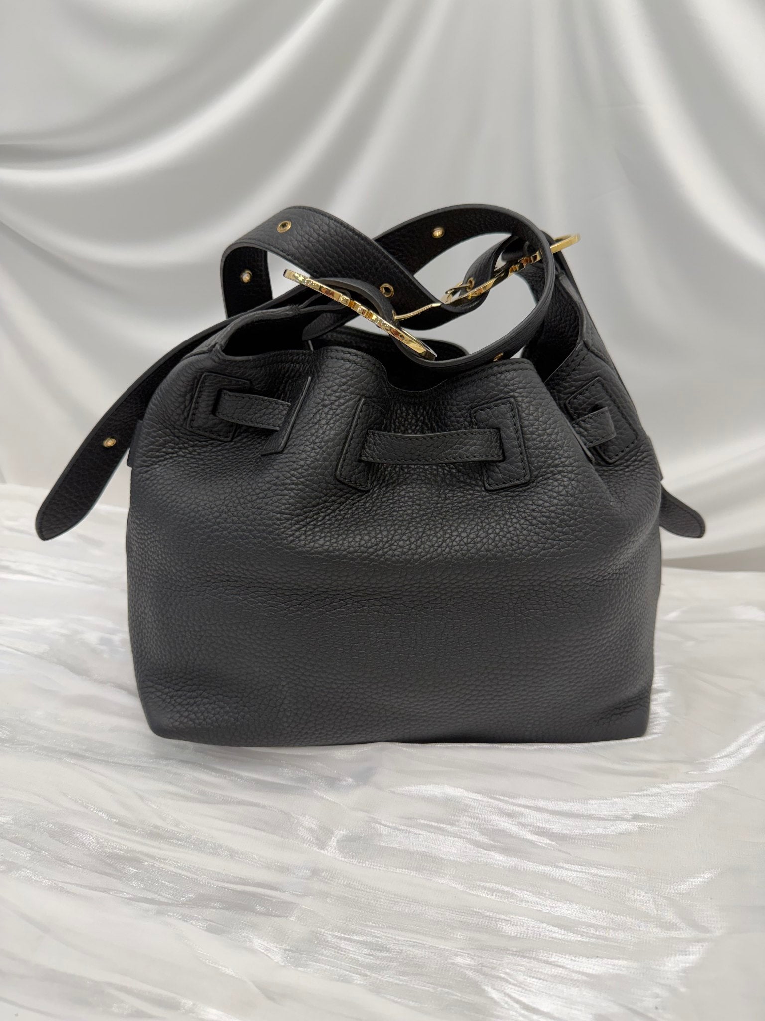 Salvatore Ferragamo Black Leather Crossbody Bucket Bag