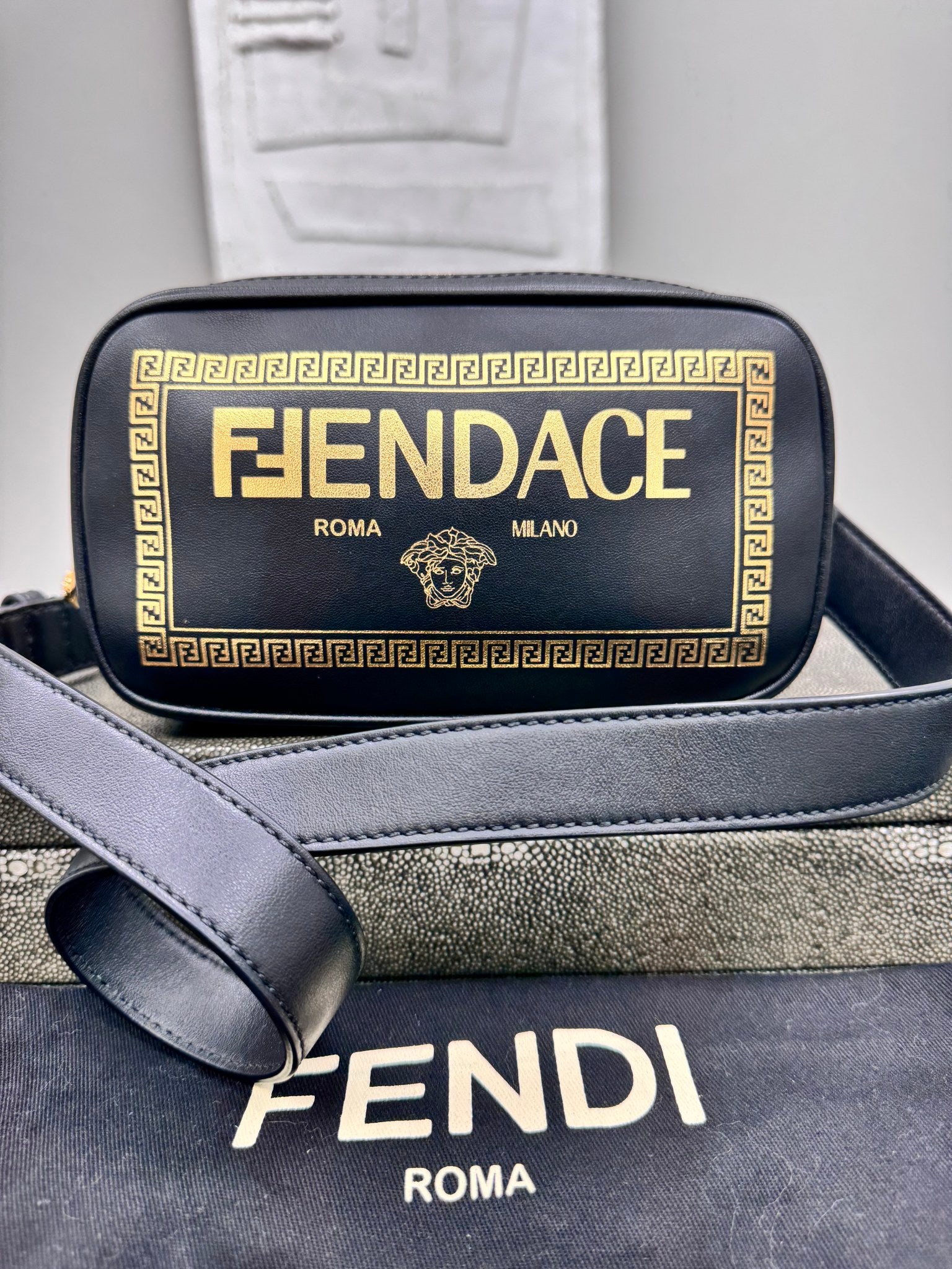 LIKE NEW - Fendi X Versace Black Leather Crossbody Bag