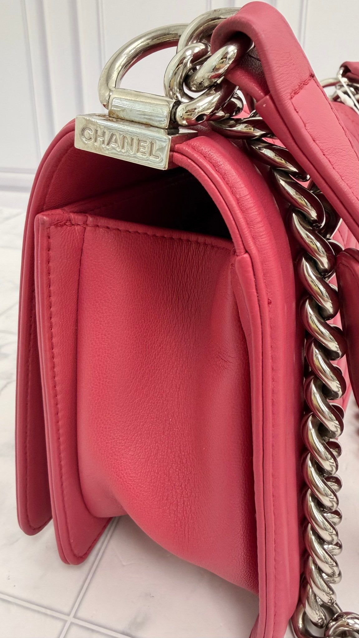 Chanel Fuchsia Quilted Lambskin Medium Boy Bag