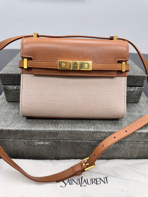 Saint Laurent YSL Brown Canvas Manhattan Crossbody
