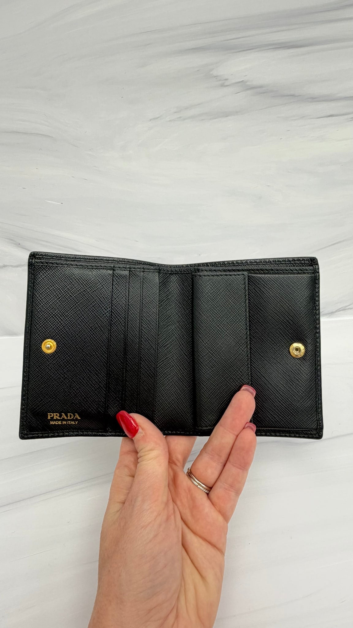 Prada Black Saffiano Leather Bifold Compact Wallet 