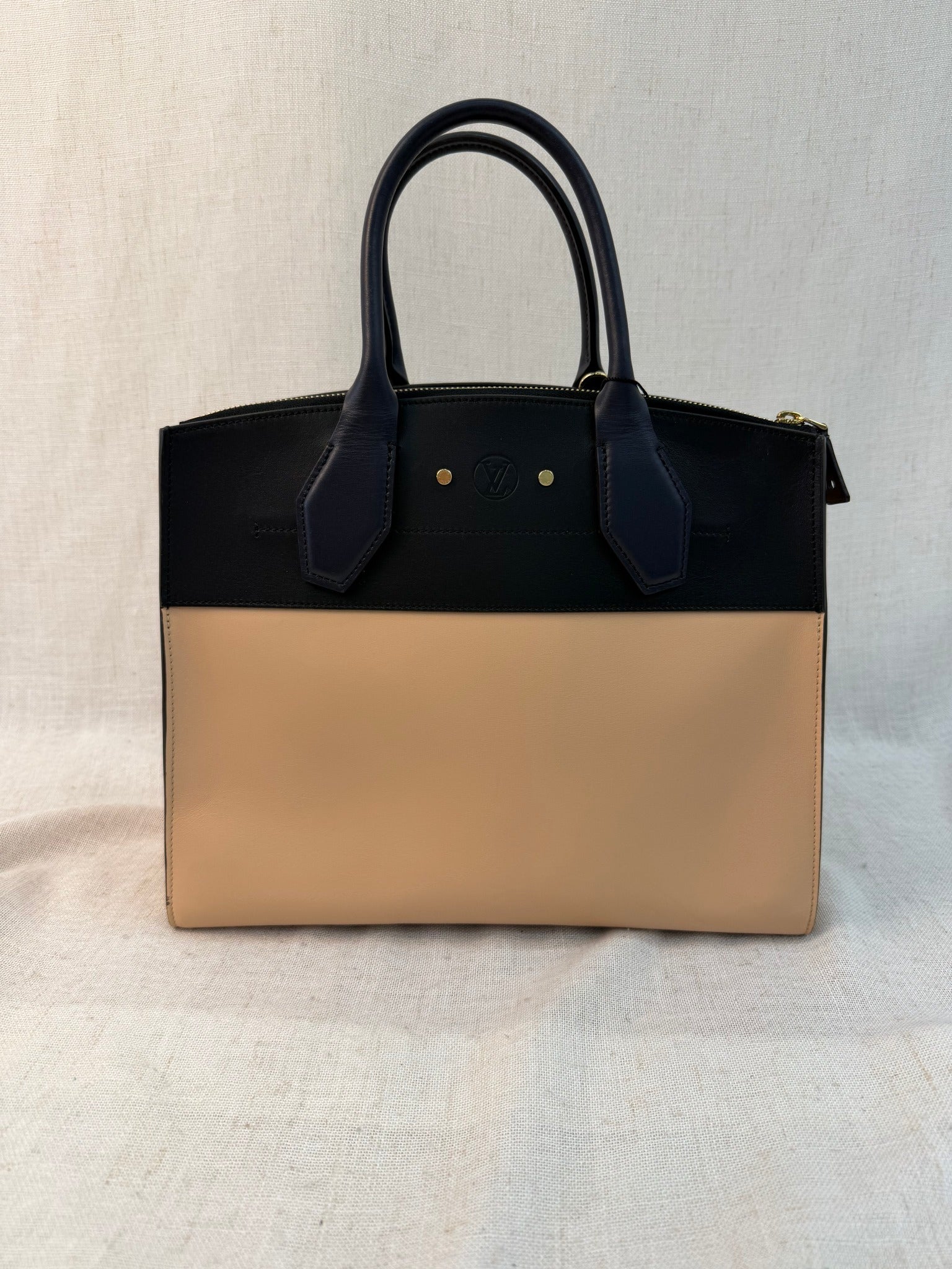 Louis Vuitton Black And Tan Leather City Steamer MM Handbag