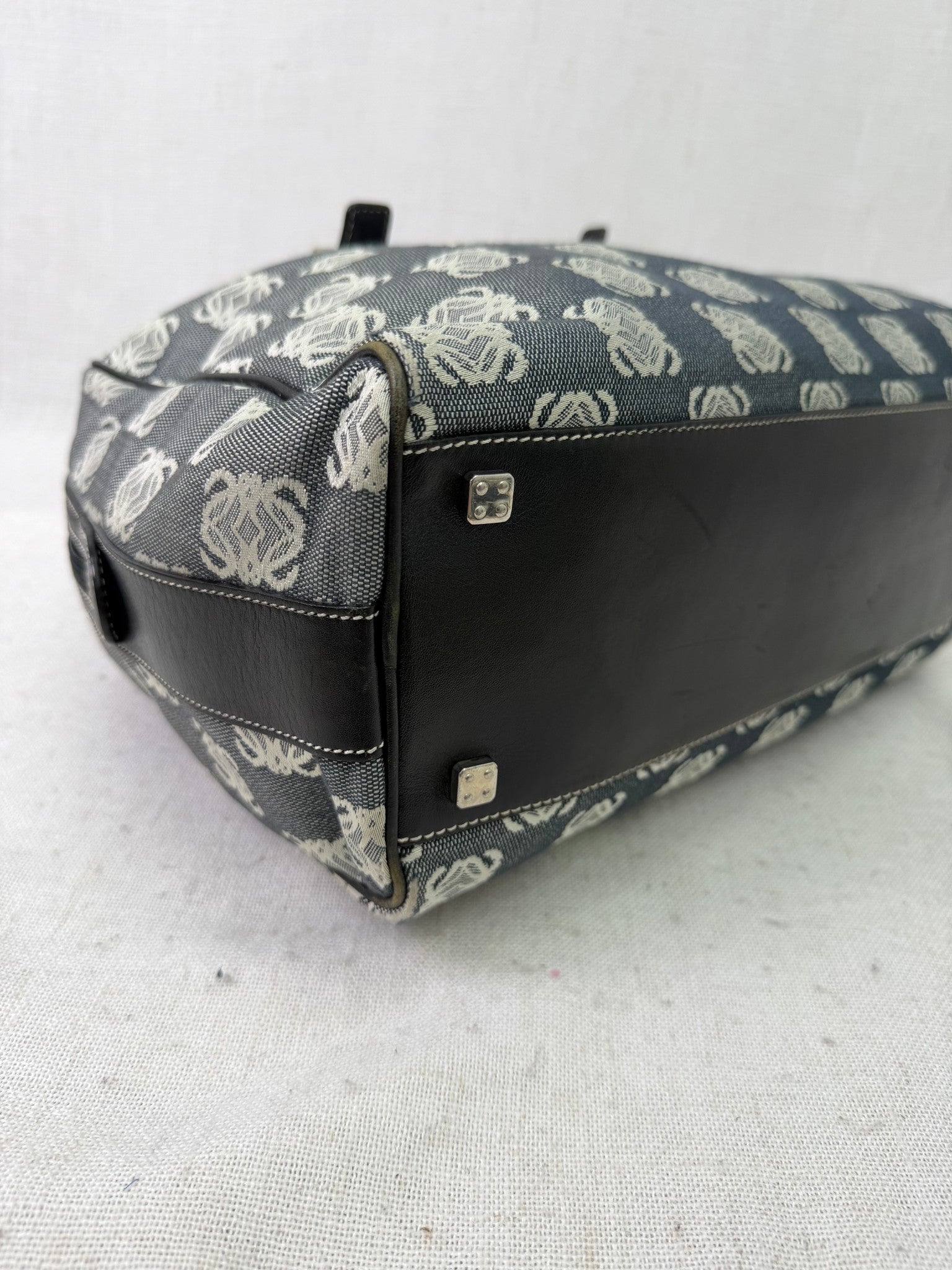 Loewe Navy Blue Anagram Denim Canvas Boston Bag