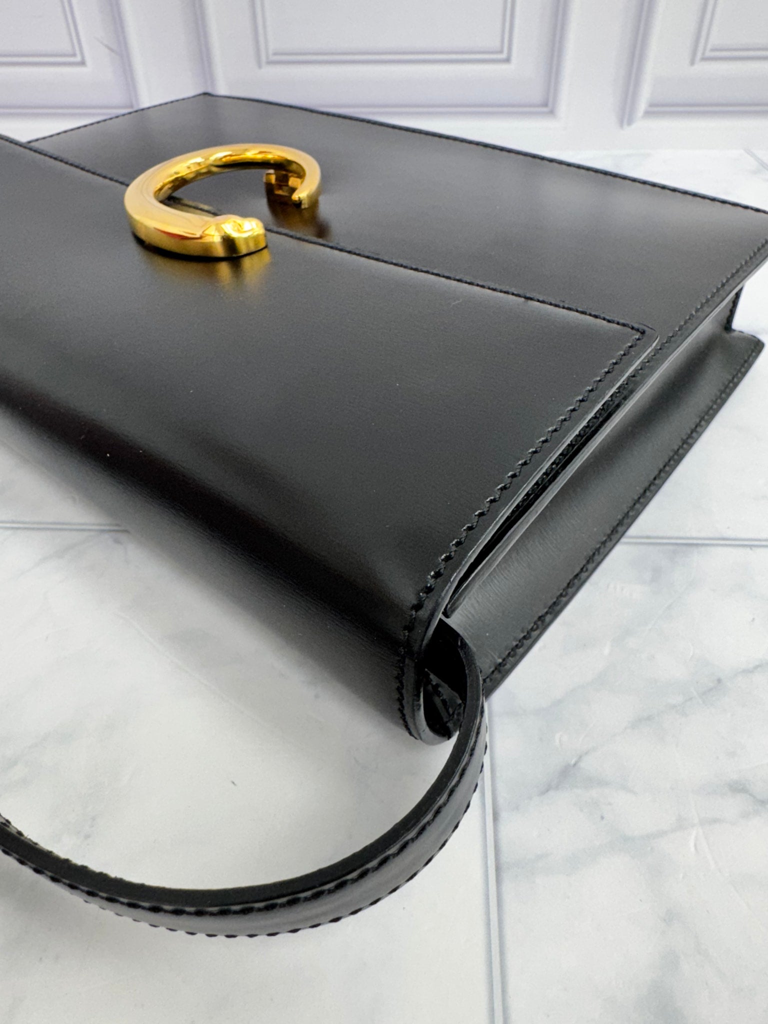 Cartier Black Leather Panthere Double De Cartier Small Top Handle Bag