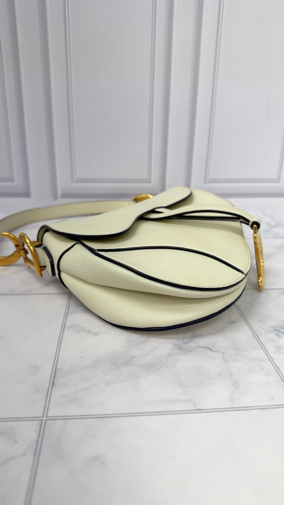 Christian Dior Ivory Grained Leather Medium Saddle Bag 