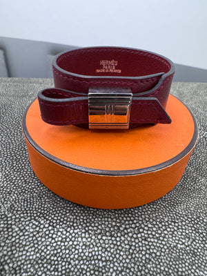 Hermes Burgundy Leather Artemis Bracelet