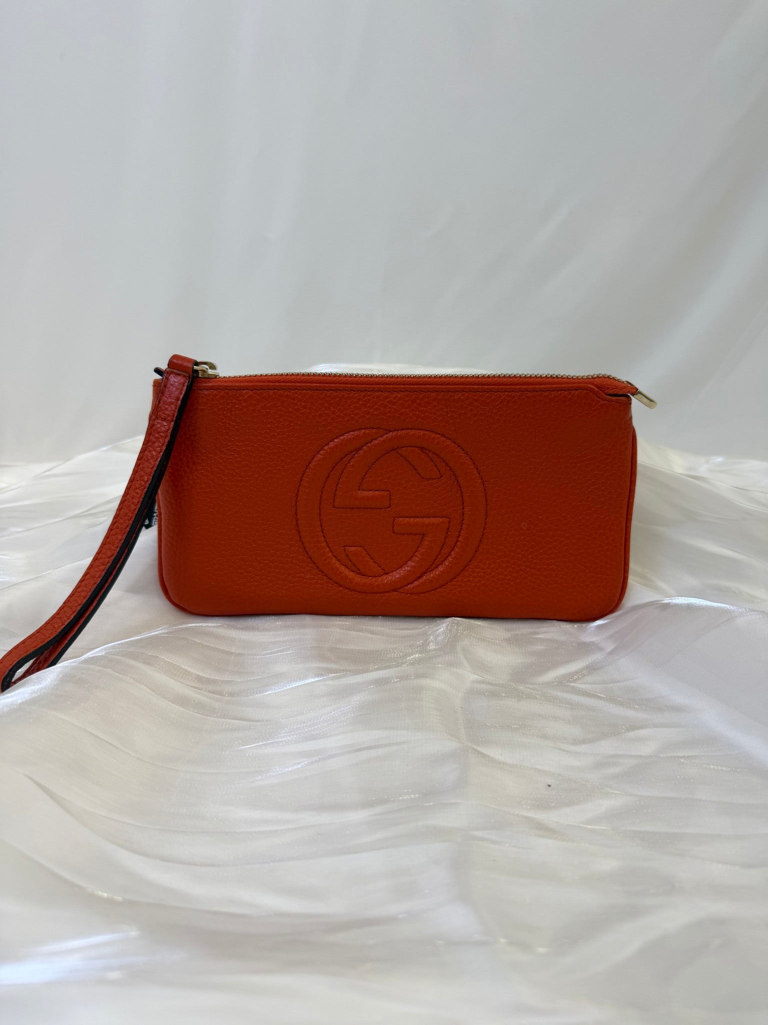 Gucci Orange Leather Soho Disco Wrist Pouch