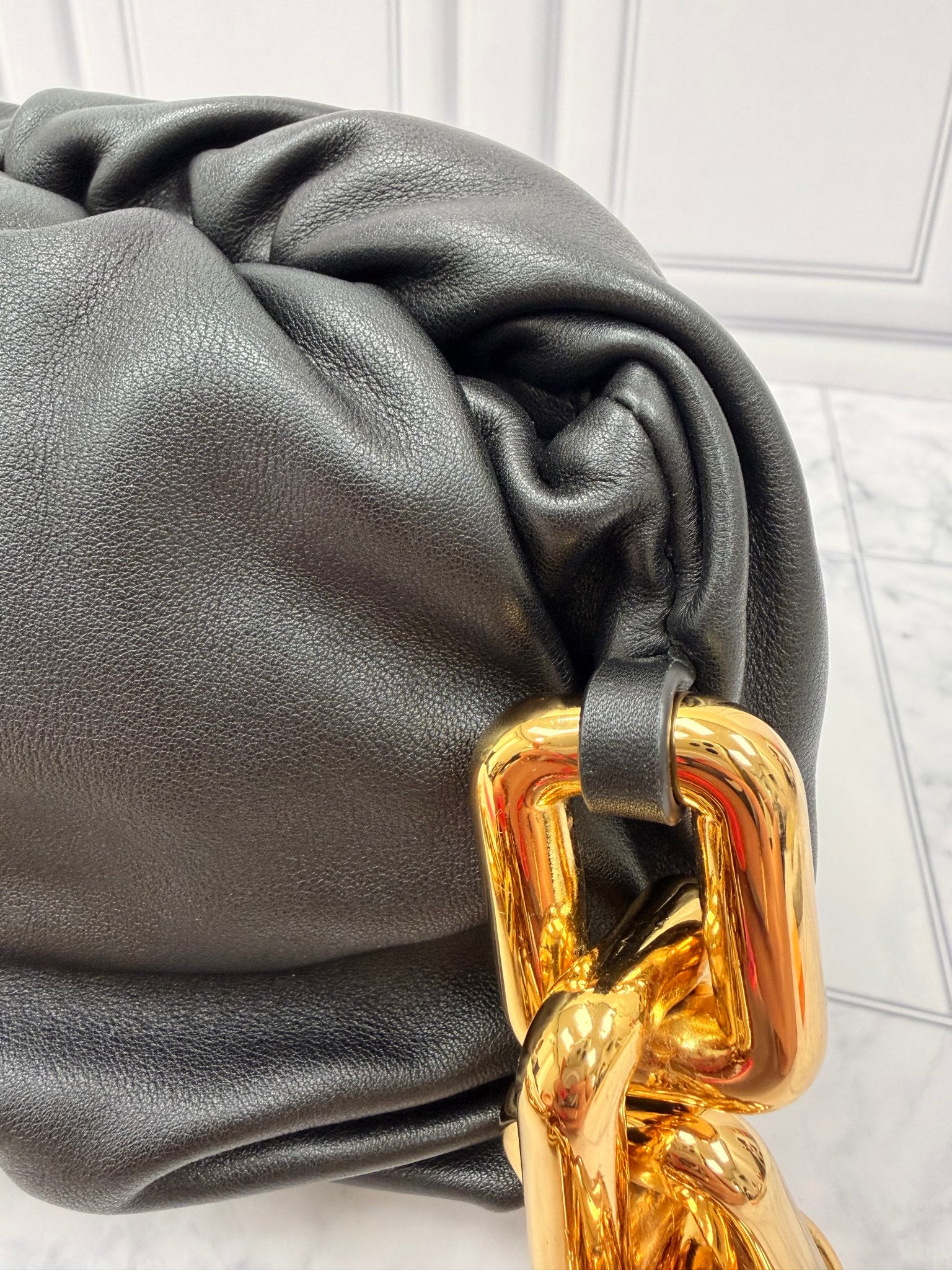 Bottega Veneta Black Calfskin & Gold The Chain Pouch 