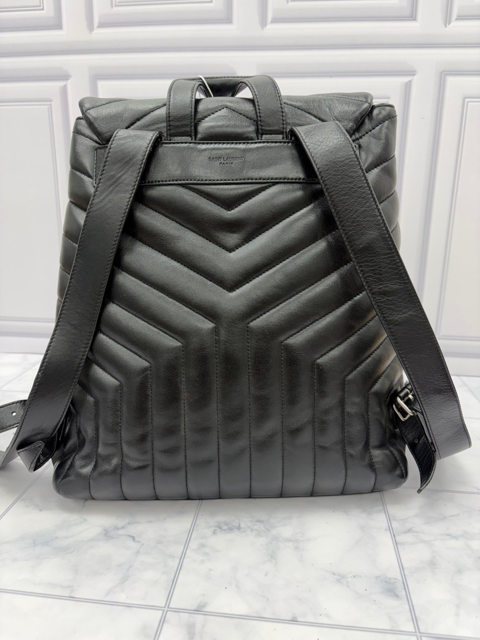 Saint Laurent YSL Black Quilted Leather Loulou Medium Backpack 
