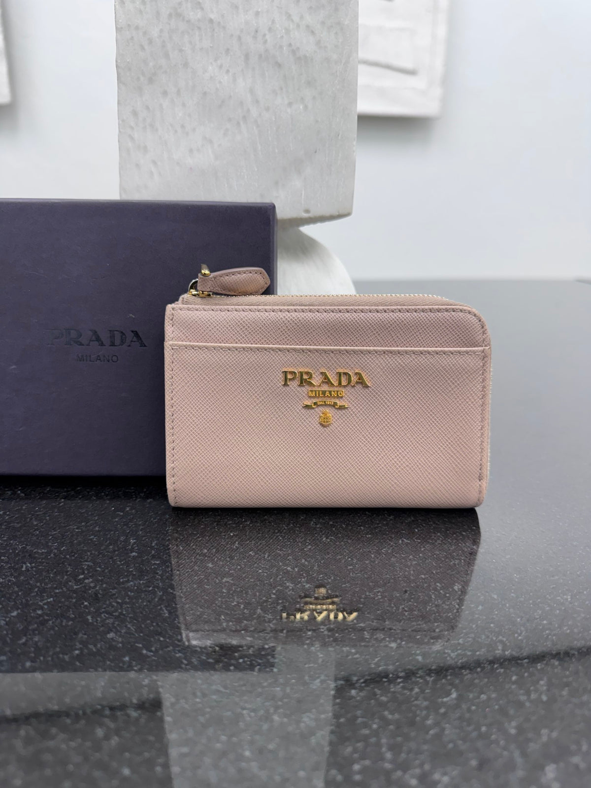 Prada Nude Saffiano Leather Compact Zippy Wallet