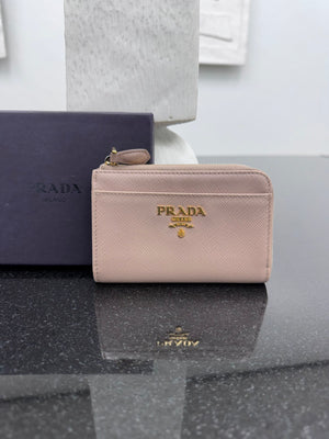 Prada Nude Saffiano Leather Compact Zippy Wallet