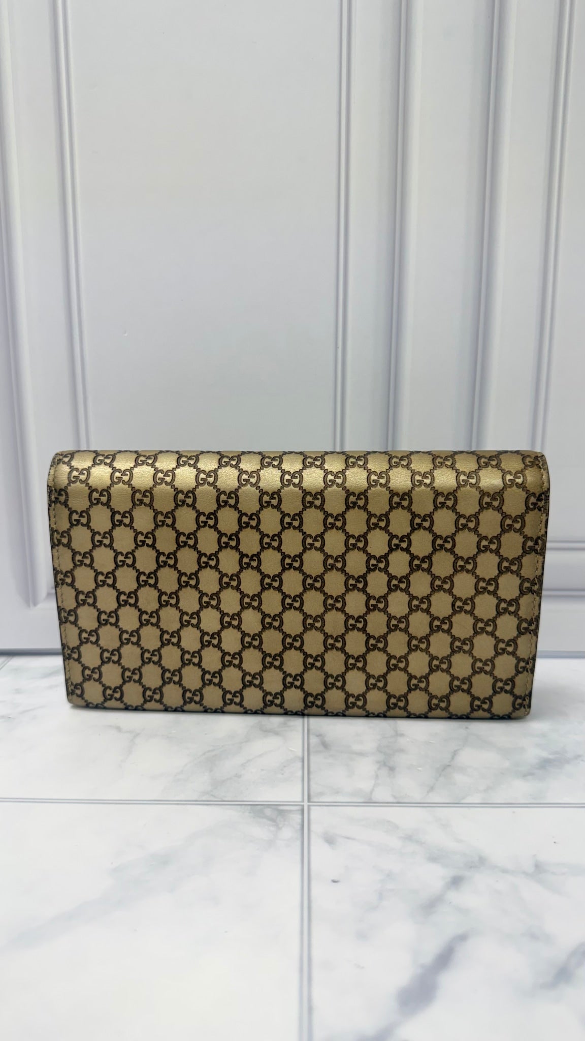 Gucci Gold Micro Guccissima Leather Flap Wallet