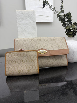 Christian Dior Honey Comb Chain Shoulder Bag with Kiss Lock Wallet