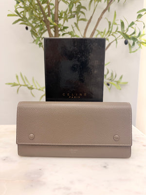 Celine Taupe Leather Large Flap Long Wallet