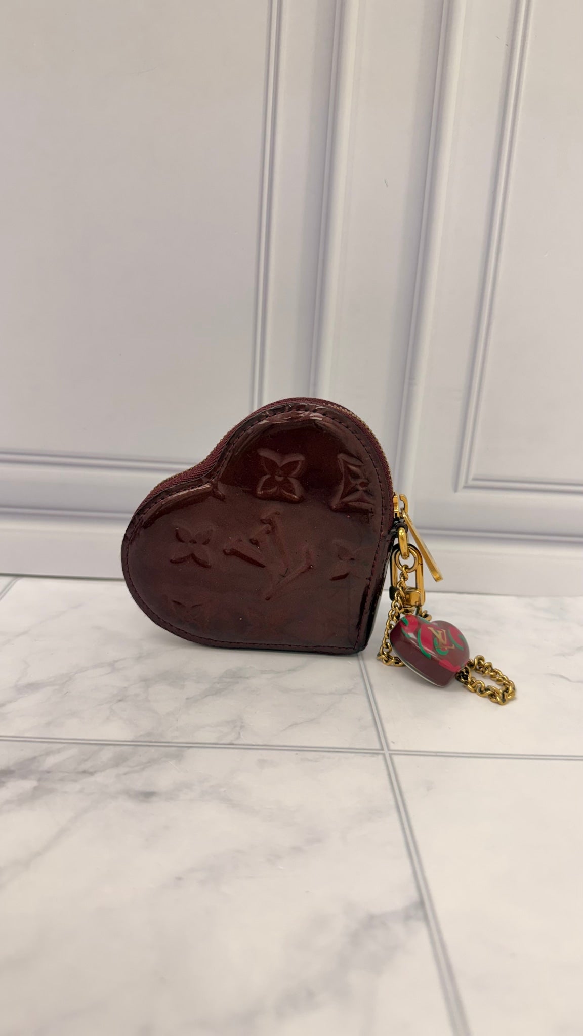 Louis Vuitton Amarante Vernis Leather Heart Bag Charm 