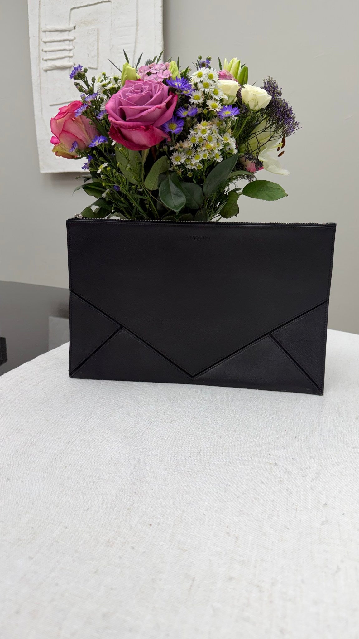Givenchy Black Leather Large Zip Clutch