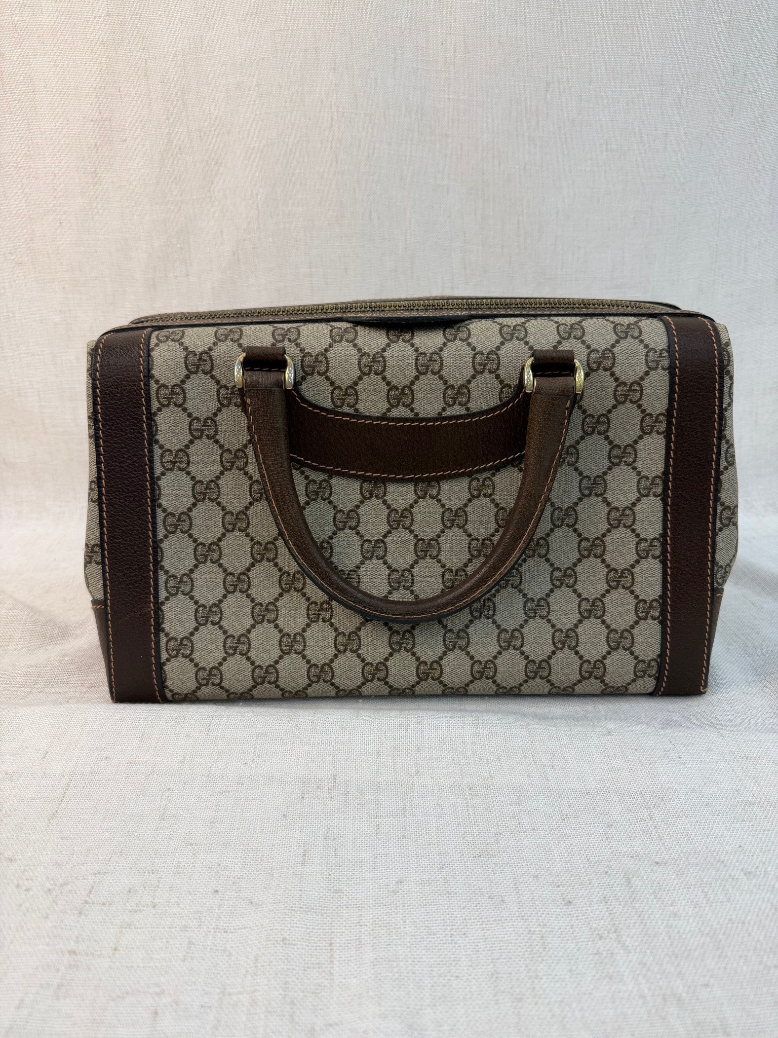 Gucci Brown Coated Canvas GG Print Vintage Boston Bag