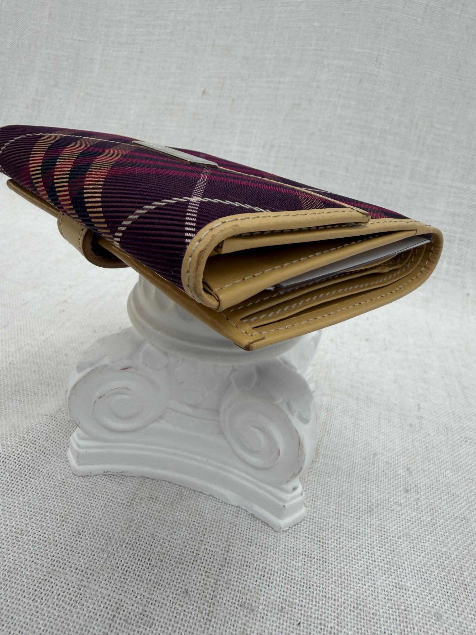 Burberry Plum & Tan Nova Check Canvas Wallet